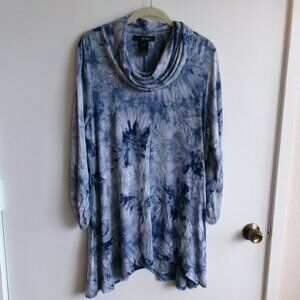 Ali Miles Shirt Dress Blue Size Large Cowl Neck NWT